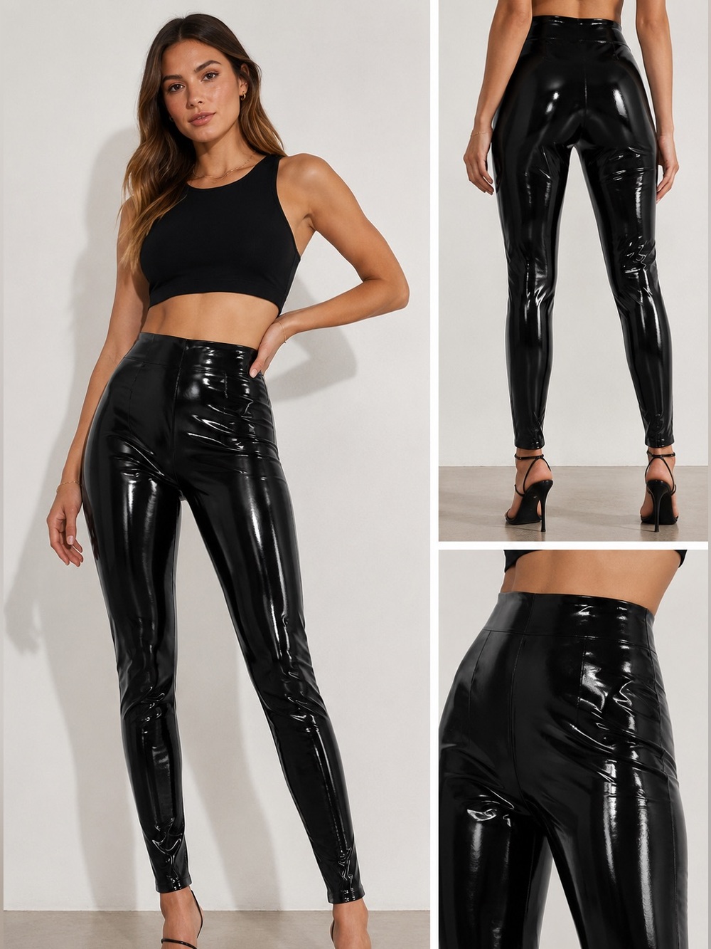 Commando Faux Patent Leather Leggings Black High Rise Size S Shaping USA